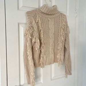 Vici Fringe Cable Knit Sweater in Tan - Small